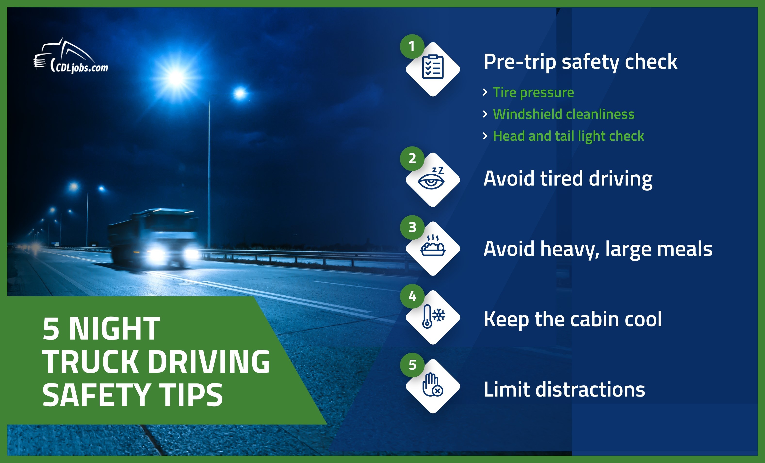 night truck driving safety tips infographic